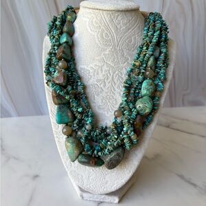Artisan Turquoise Multi-Strand Statement Necklace •Boho Southwestern Resort Wear